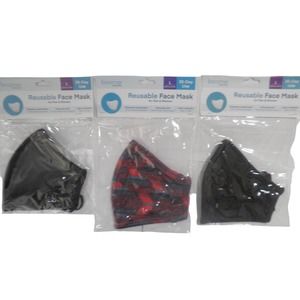 3 LG Boomer Naturals Silver Infused Cloth Face Masks -Black (2) & Red / Blue (1)